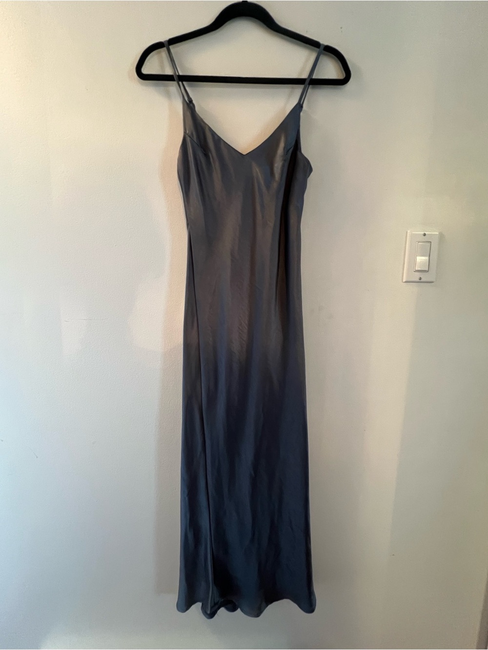OAK + FORT Charcoal Gray Satin Maxi Slip Dress